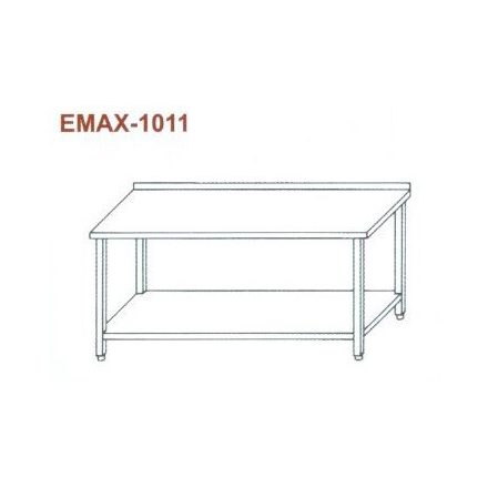 Rozsdamentes munkaasztal alsó polccal, hátsó felhajt. Emax-1011 1.4016-os anyagból 1100×700×850