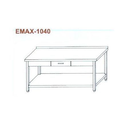 Rozsdamentes munkaasztal alsó polccal, 1 fiókkal, hátsó felhajt. Emax-1040, 1.4301 anyag 1000×700×850