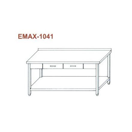 Rozsdamentes munkaasztal alsó polccal, 2 fiókkal, hátsó felhajt. Emax-1041, 1.4016-os anyagból 1000×700×850