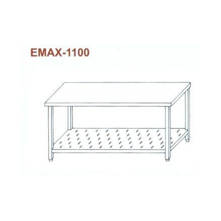 Rozsdamentes munkaasztal perforált alsó polccal Emax-1100, 1.4301 anyag 1100×700×850