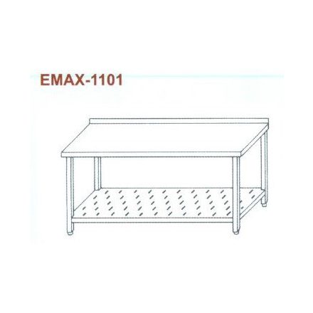 Rozsdamentes munkaasztal perforált alsó polccal, hátsó felhajt. Emax-1101, 1.4016-os anyagból 1300×700×850