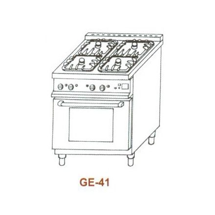 Gáztűzhely, GN 1/1 elektromos sütővel, 4 égő, GN 1/1 el.sütő, 4 ráccsal GE-41 1