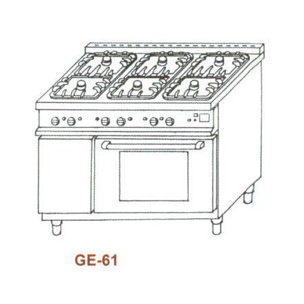 Gáztűzhely, GN 1/1 elektromos sütővel, 6 égő, 2 rács, 2 sütőlap GE-61 5