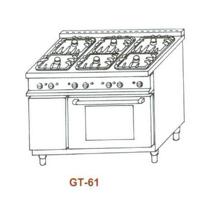 Gáztűzhely, 6 égő, 6 ráccsal és GN 1/1 gázüzemű sütő GT-61 1