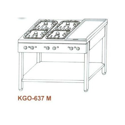 Gázüzemű főzőasztal, 6 égő, 4 rács +1 sima v. bordás sütőlappal KGO-637 M 3