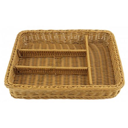 Evőeszköztartó 40×30×6,5 cm, 4 részes rattan, s.barna PP